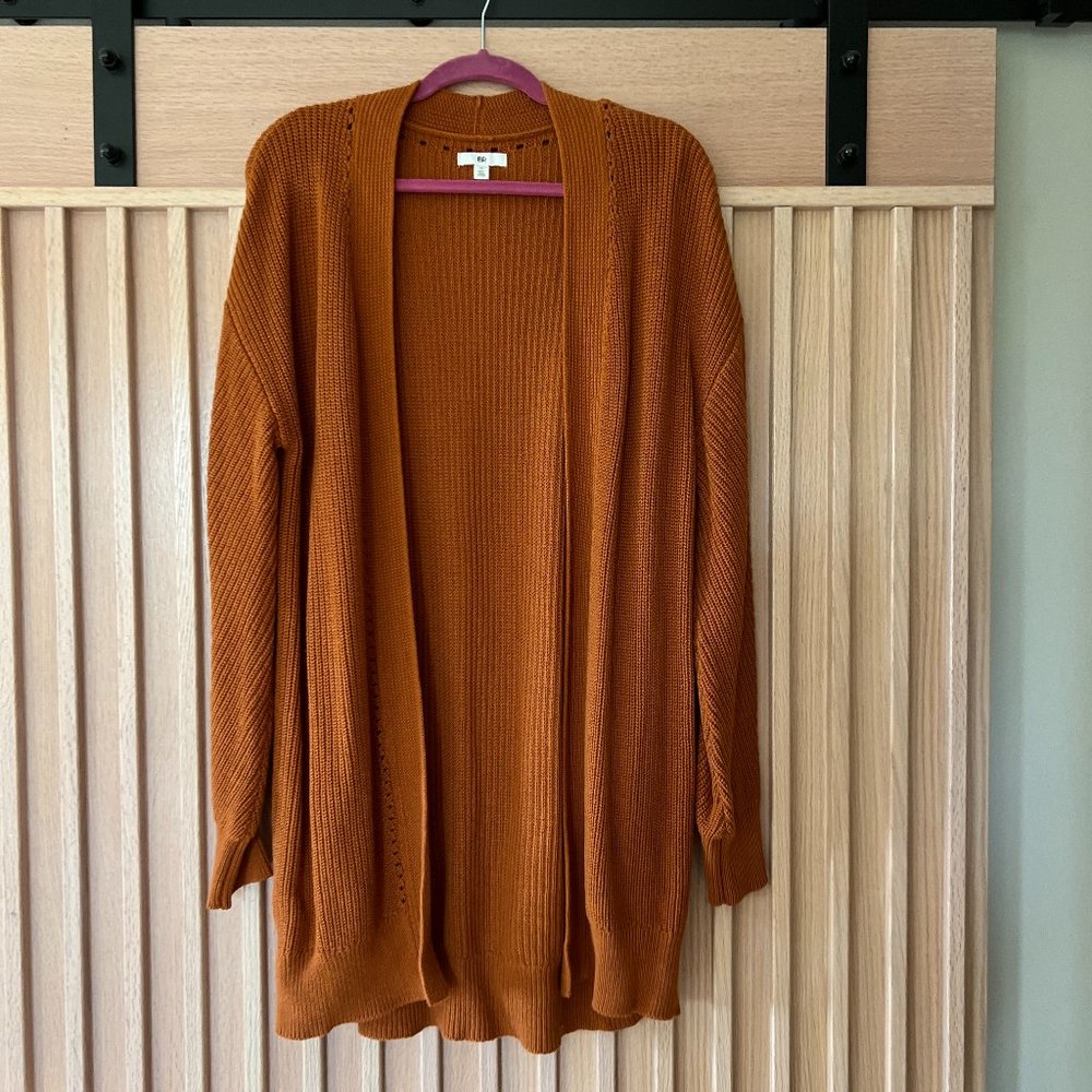 BP Open Stitch Orange/Warm Brown Women's Cardigan, Size M
